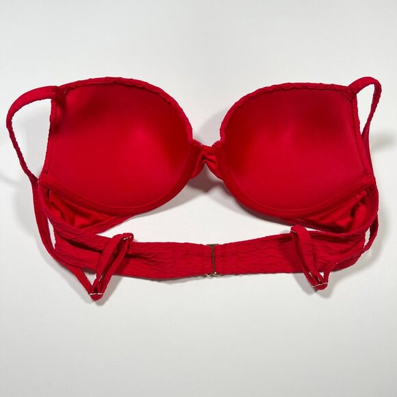 Victoria Secret 38DD SEXY TEE Push Up Bikini Top Underwire Textured Lipstick Red - Picture 5 of 6